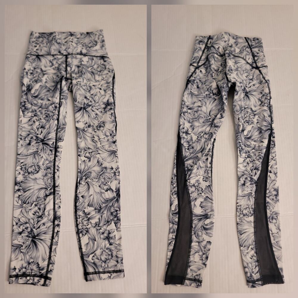 Lululemon Wunder Train High-Rise Tight 25" Size 4 White Black Floral Mesh W5AOQS